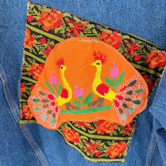 Vintage Marlboro Country Store Denim Jacket L Leather Collar Upcycled Embroidery - Picture 7 of 13